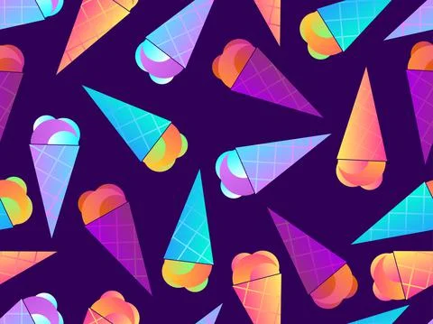 Ice cream cone seamless pattern. Ice cream in a wafer-style cone. Summer back Illustrazione stock