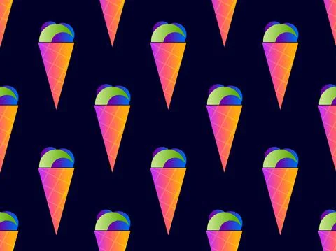 Ice cream cone seamless pattern. Ice cream in a wafer-style cone. Summer back Illustrazione stock