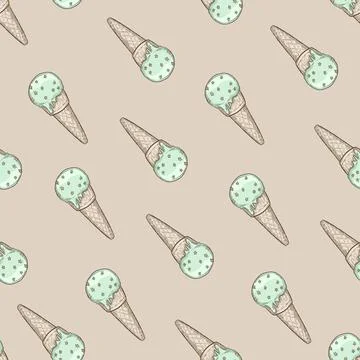 Ice cream cone seamless pattern on beige background Stock Illustration