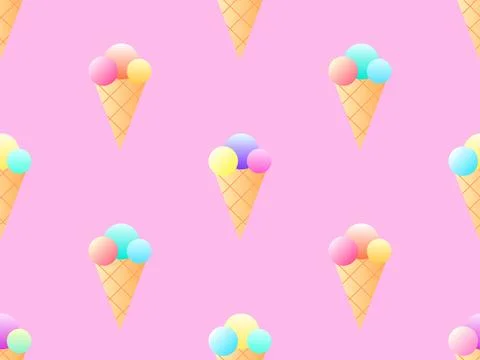 Ice cream cone seamless pattern. Ice cream in a wafer-style cone. Summer ba.. Stock Illustration