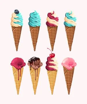 Ice cream cone set Stock Illustration
