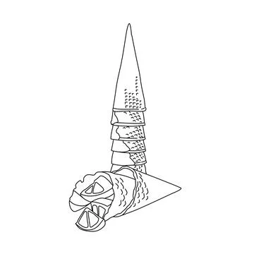 Ice cream cone with a slice of lemon illustration black line art drawing  Stock Illustration