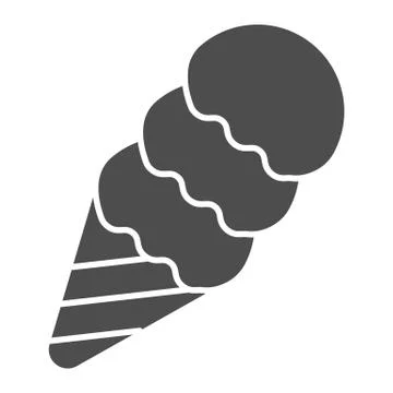 Ice cream cone solid icon. Flavored ice cream with three balls. Birthday party 스톡 일러스트
