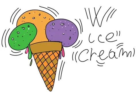 An ice cream cone, stylized comic book style humorist drawings Illustrazione stock