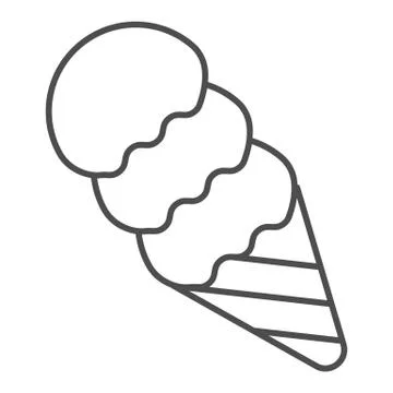 Ice cream cone thin line icon. Flavored ice cream with three balls. Birthday Illustration