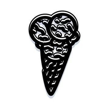 Ice cream cone with three scoops line art Stock Illustration