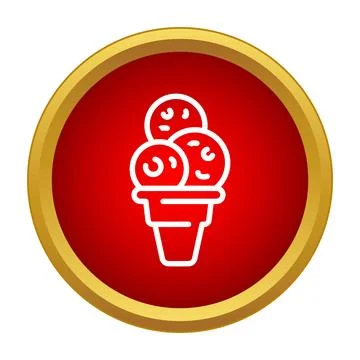 Ice cream cone with three scoops in red circle icon Stock Illustration