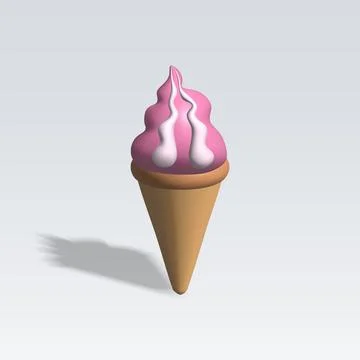 Ice cream cone vector 3d icon. pink ice cream cone 3d illustration. Stock Illustration