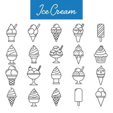 Ice cream cone vector icon set. icecream scoop cup symbol. vanilla tasty so.. Stock Illustration