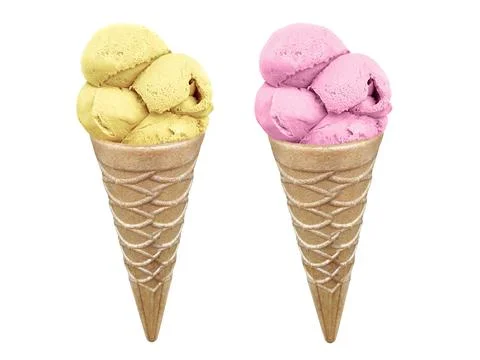 Ice cream in the cone on white background Stock Photos