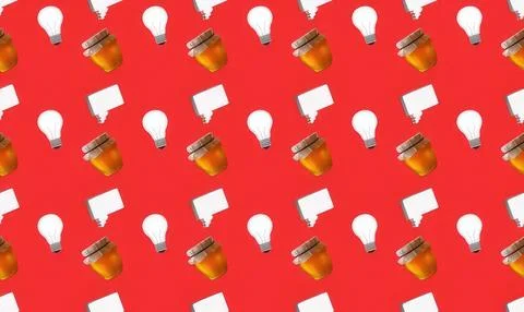 Ice cream cones with light bulbs on red background Stock Illustration
