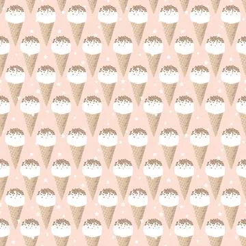 Ice cream cones seamless pattern on beige and stars background Stock Illustration