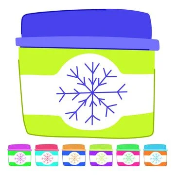 Ice cream container with snowflake packaging design graphic Stock Illustration