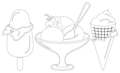 Ice cream, contours, set Illustrazione stock