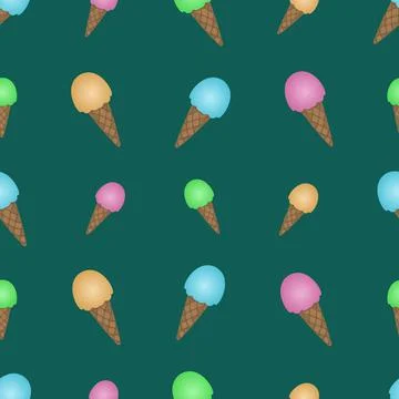 Ice cream in a crispy waffle cone. Seamless vector pattern. 스톡 일러스트