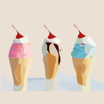 Ice cream in a cup with a cherry. Stock Illustration