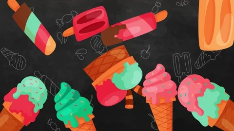Ice cream of different kinds rotating on a dark background. 2d animation in  Stock Footage 274817718