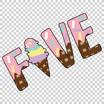 Ice Cream Five Cone Typography black white plain dessert Stock Illustration