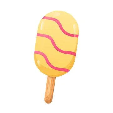 Ice cream in flat design. Cold dessert with white chocolate icing on stick. V Stock Illustration