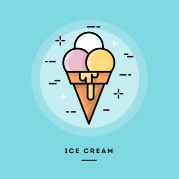 Ice cream, flat design thin line banner Stock Illustration