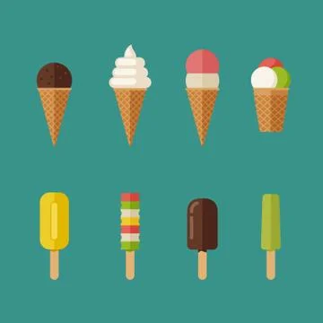 Ice cream flat icons set Stock Illustration