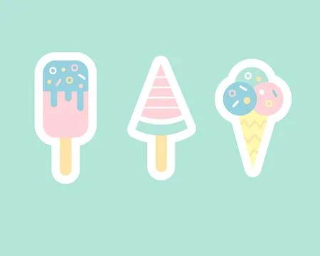 Ice cream flat sticker cons Stock Illustration