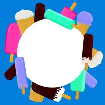 Ice cream frame with an empty space for text on a blue background. Use for a Stock Illustration