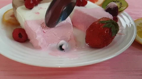 Ice cream with fruit on a plate Stock Footage 87608331