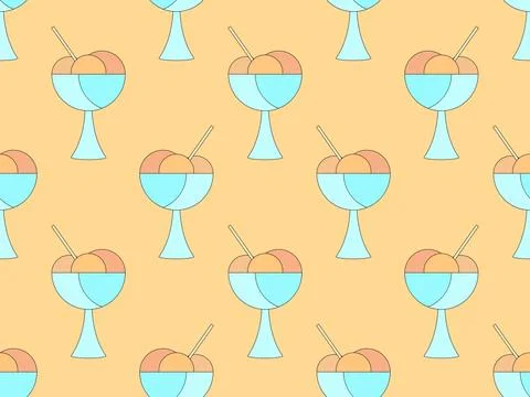 Ice cream in a glass seamless pattern. Ice cream balls in a glass with a sp.. Stock Illustration