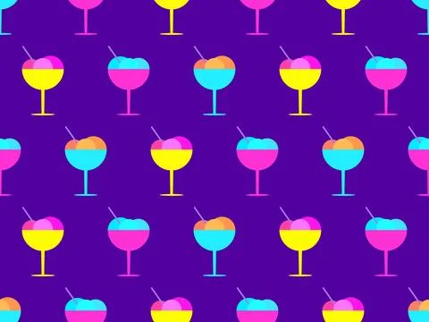 Ice cream in glass seamless pattern. Colorful ice cream balls in a glass wi.. Stock Illustration