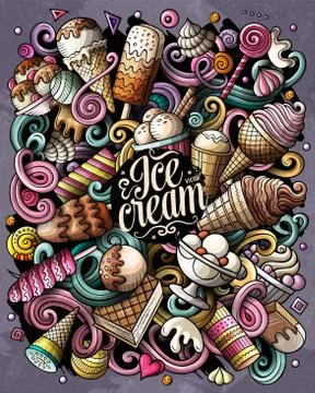 Ice Cream hand drawn vector doodles illustration. Stockillustratie
