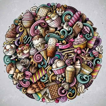 Ice Cream hand drawn vector doodles illustration. Stock Illustration