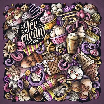 Ice Cream hand drawn vector doodles illustration. Stock Illustration
