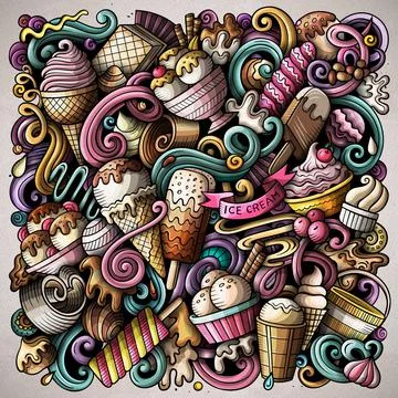 Ice Cream hand drawn vector doodles illustration. Stock Illustration