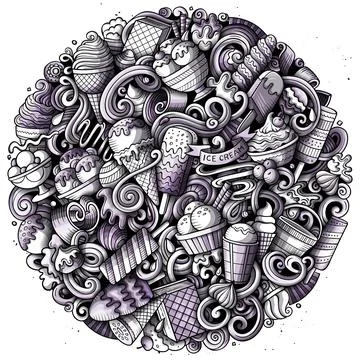 Ice Cream hand drawn vector doodles illustration. Stock Illustration
