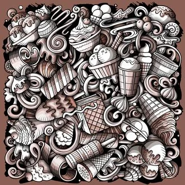Ice Cream hand drawn vector doodles illustration. Stock Illustration