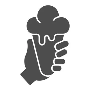 Ice cream in hand solid icon, Aquapark concept, Hand holds waffle cone with Stock Illustration