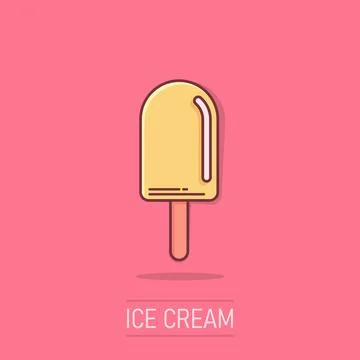 Ice cream icon in comic style. Sundae cartoon vector illustration on isolat.. Stock Illustration