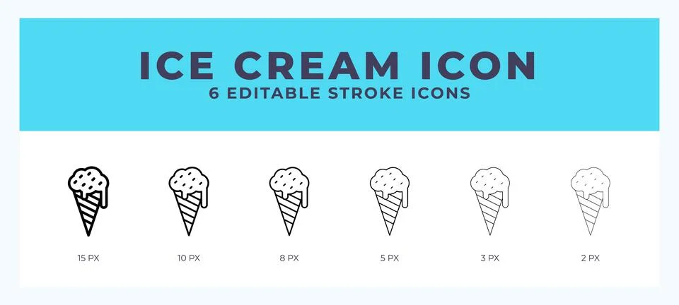 Ice cream icon set with different stroke. Design elements for logo. Vector .. Stock Illustration