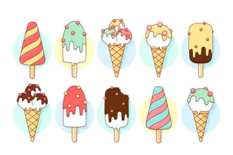 Ice cream icons of different types and shapes Stock Illustration