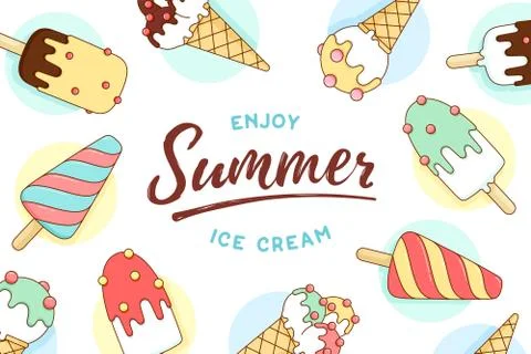 Ice cream icons pattern with text Enjoy Summer Stock Illustration