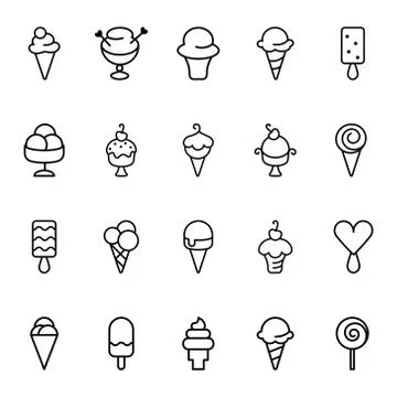 Ice cream icons. Vector set of simple linear icons. Stock Illustration