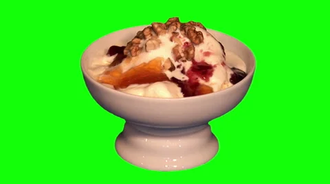 Ice cream with jam and walnuts in bowl 02 Stock Footage 48608058