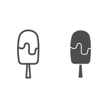 Ice cream line and solid icon, confectionary concept, eskimo with dark chocolate 스톡 일러스트
