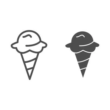 Ice cream line and solid icon, confectionary concept, Ice-cream in waffle cone 스톡 일러스트