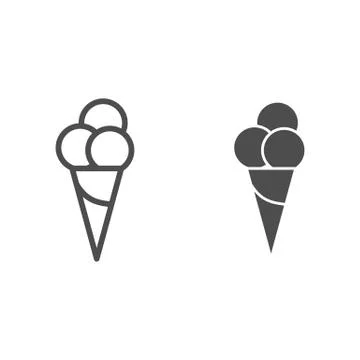 Ice cream line and solid icon, Summer concept, three ice cream balls in cone Stockillustratie