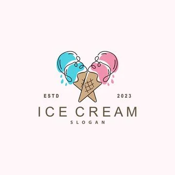 Ice Cream Logo, Vector Fresh Sweet Soft Cold Food, Simple Minimalist Inspir.. Stock Illustration