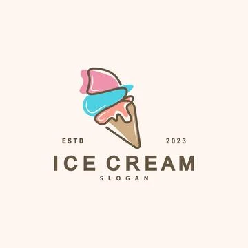 Ice Cream Logo, Vector Fresh Sweet Soft Cold Food, Simple Minimalist Inspir.. Stock Illustration