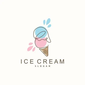 Ice Cream Logo, Vector Fresh Sweet Soft Cold Food, Simple Minimalist Inspir.. Stock Illustration