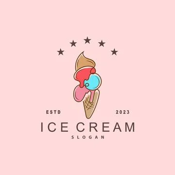 Ice Cream Logo, Vector Fresh Sweet Soft Cold Food, Simple Minimalist Inspir.. Stock Illustration